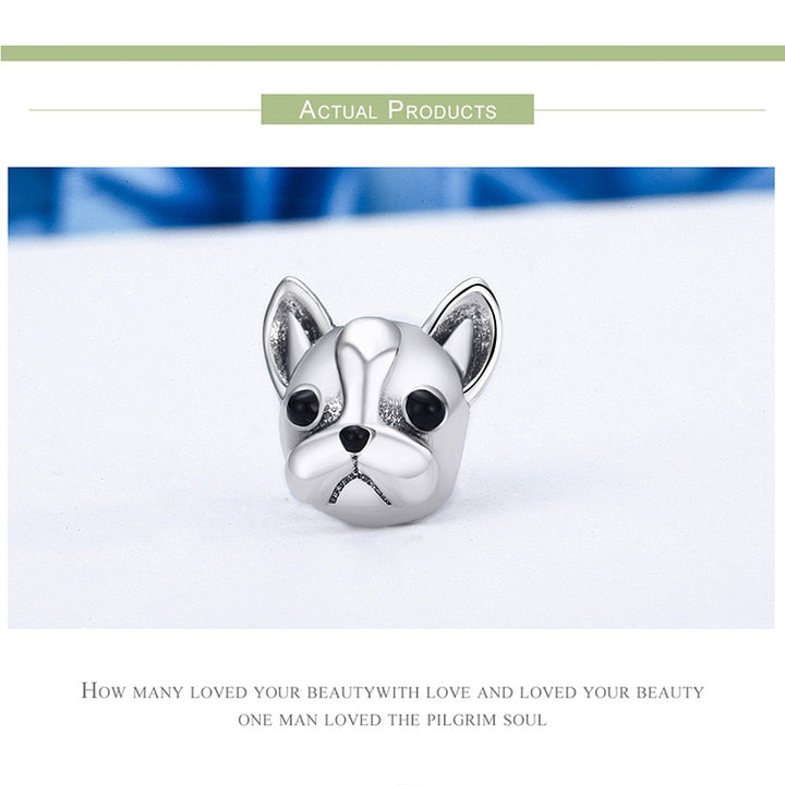 S925 Sterling Silver Animal Series Bulldog Beads