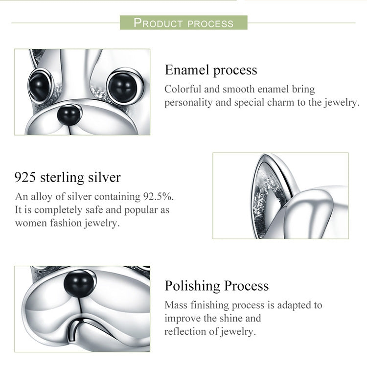 S925 Sterling Silver Animal Series Bulldog Beads