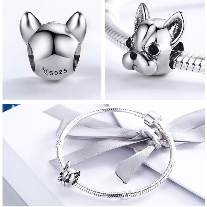 S925 Sterling Silver Animal Series Bulldog Beads