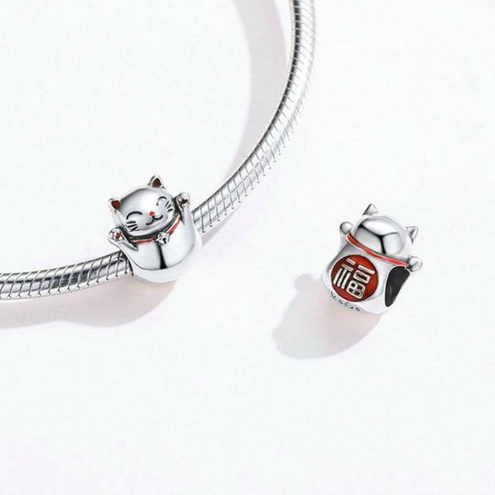 925 Sterling Silver Lucky Cat Beaded DIY Bracelet Jewelry Accessory, SCC1178