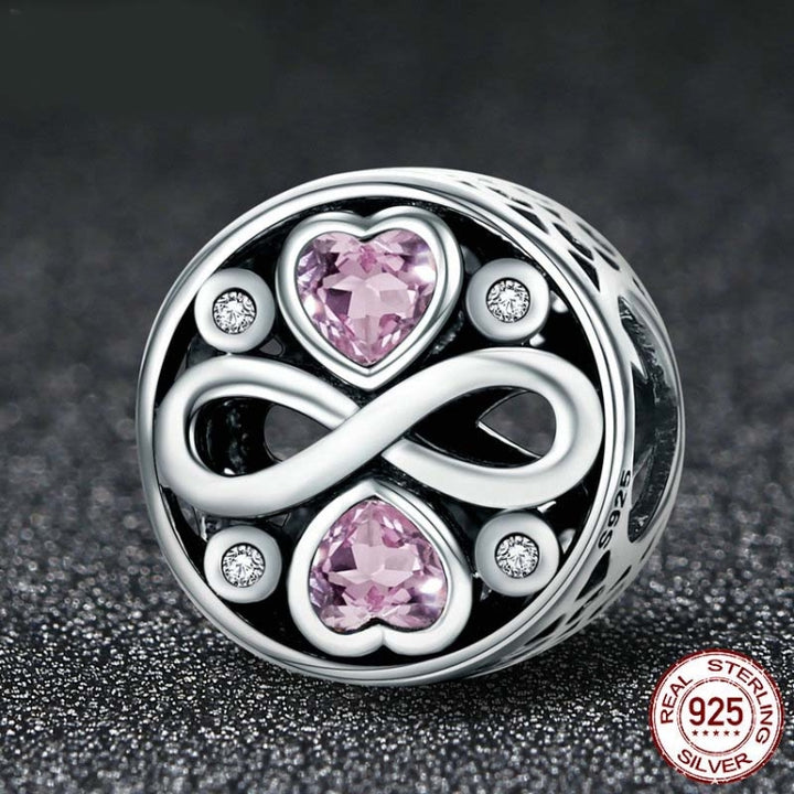 925 Sterling Silver Infinity Love Pink Heart Crystal Beads Charm Bracelets Jewelry, SCC240