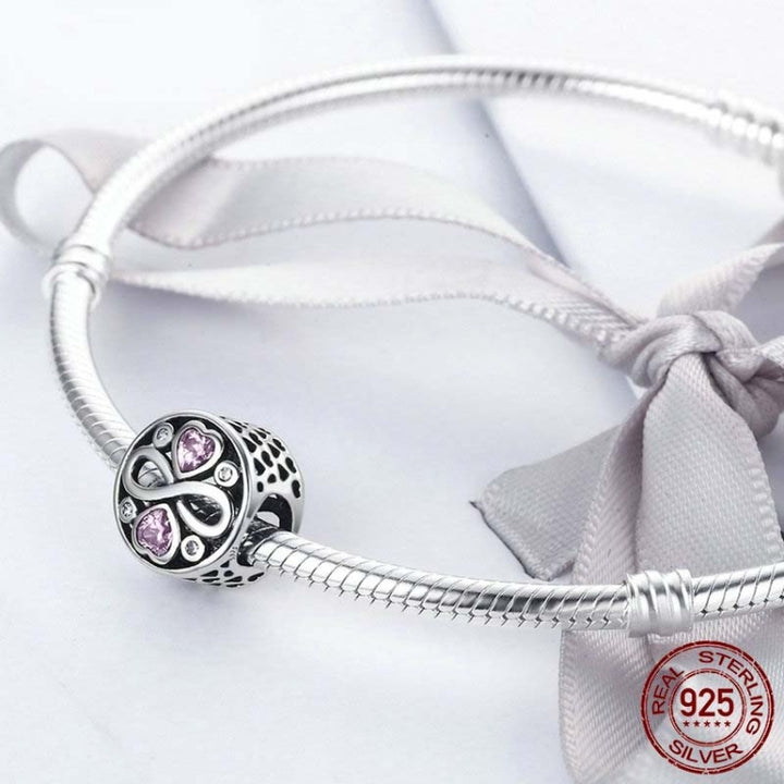 925 Sterling Silver Infinity Love Pink Heart Crystal Beads Charm Bracelets Jewelry, SCC240