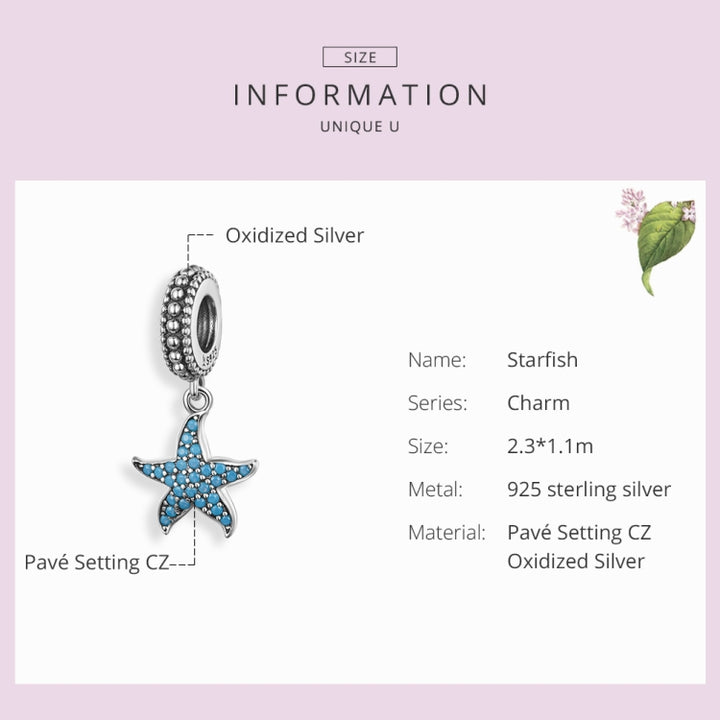 925 Sterling Silver  Starfish Pendant Charm Women DIY Bracelet Accessories, SCC1210