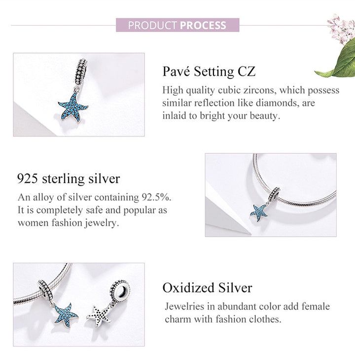 925 Sterling Silver  Starfish Pendant Charm Women DIY Bracelet Accessories, SCC1210