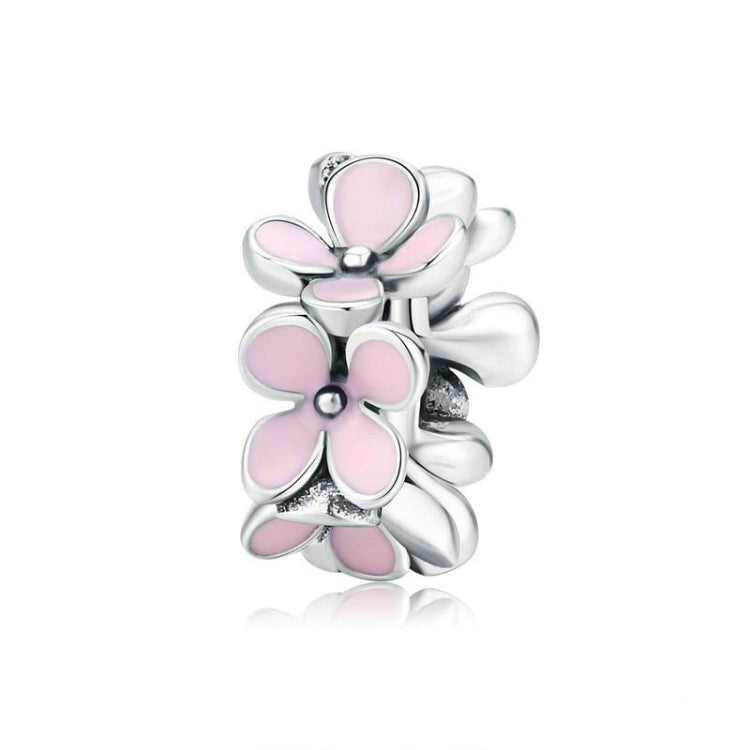 925 Sterling Silver Pink Enamel Flower Charm Women Bracelet  DIY Jewelry Beads, SCC1484