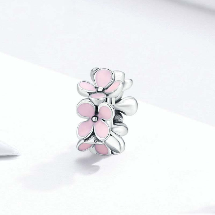 925 Sterling Silver Pink Enamel Flower Charm Women Bracelet  DIY Jewelry Beads, SCC1484