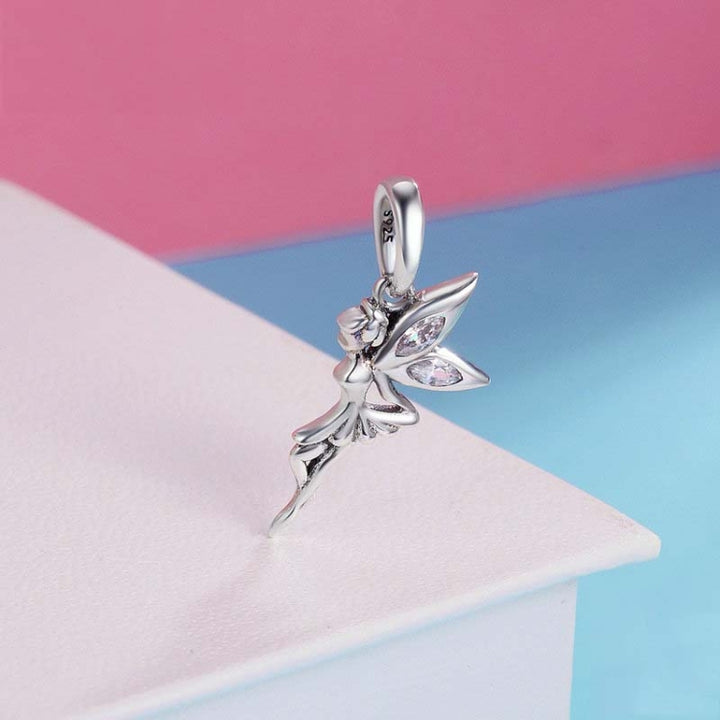 925 Sterling Silver Flower Fairy Dangle Pendant Women DIY Bracelets Necklaces Accessories, SCC359