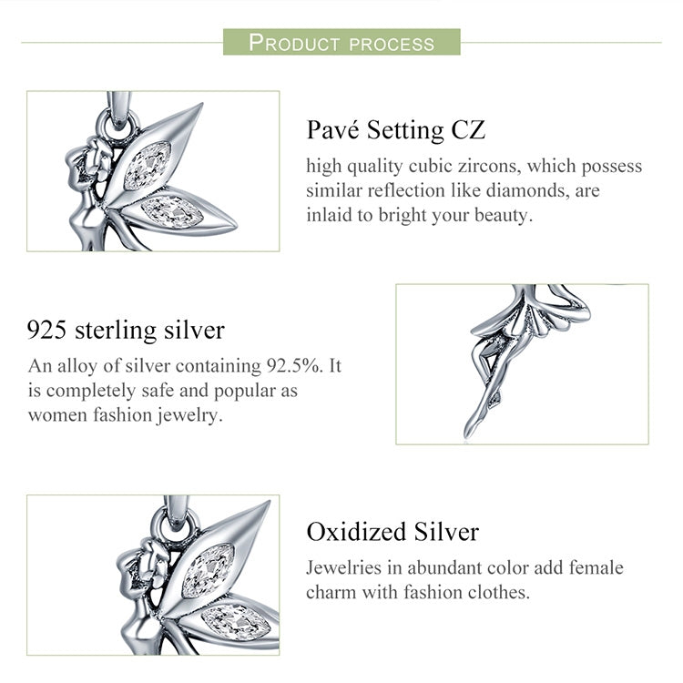 925 Sterling Silver Flower Fairy Dangle Pendant Women DIY Bracelets Necklaces Accessories, SCC359