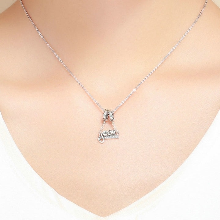 925 Sterling Silver Pendant Cute Cat Necklace Pendant, SCC856