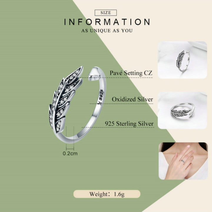 S925 Silver Open Women Ring Leaf Ring