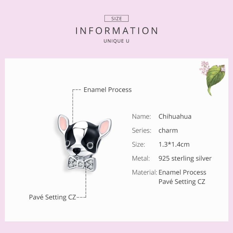 925 Sterling Silver Beads Cute Dog Chihuahua Beaded DIY Bracelet Accessories, SCC1310