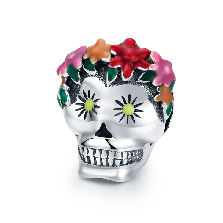 Halloween Collection 925 Sterling Silver Flower Skull Charms Colorful Enamel Beads Women Bracelets DIY Jewelry, SCC888