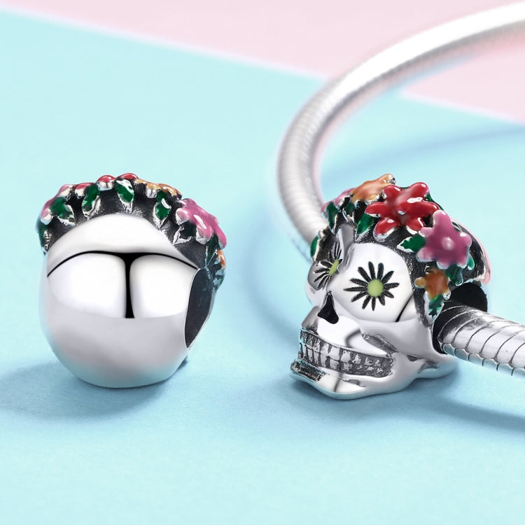 Halloween Collection 925 Sterling Silver Flower Skull Charms Colorful Enamel Beads Women Bracelets DIY Jewelry, SCC888