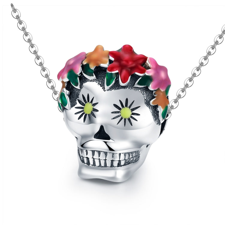 Halloween Collection 925 Sterling Silver Flower Skull Charms Colorful Enamel Beads Women Bracelets DIY Jewelry, SCC888