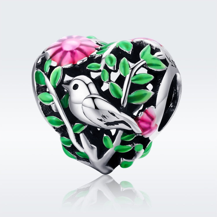 925 Sterling Silver Bird In The Woods Charm Beads Fit Women Bracelet Necklaces Jewelry, SCC647