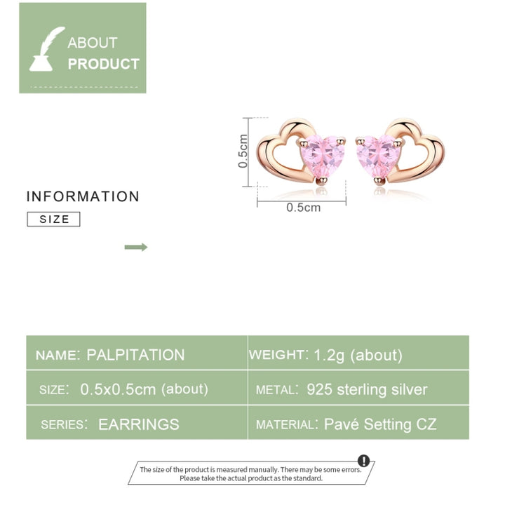 Sterling Silver Earrings Heart-shaped Rose Gold-plated Zircon Earrings, SCE090-C