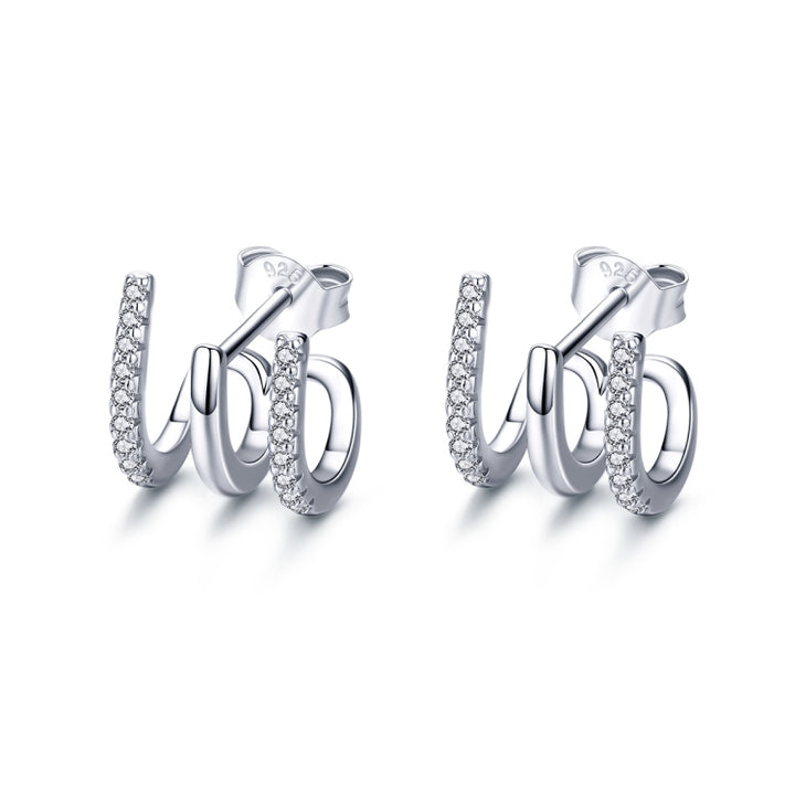 Sterling Silver Earrings Three-layer Twisted Silver Earrings Zircon Earrings, SCE585