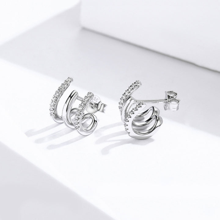 Sterling Silver Earrings Three-layer Twisted Silver Earrings Zircon Earrings, SCE585