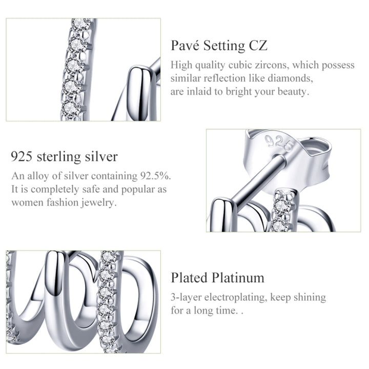 Sterling Silver Earrings Three-layer Twisted Silver Earrings Zircon Earrings, SCE585