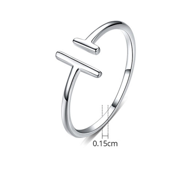 S925 Sterling Silver Ring Parallel Line Open Ring Fashion Platinum Plated Ring