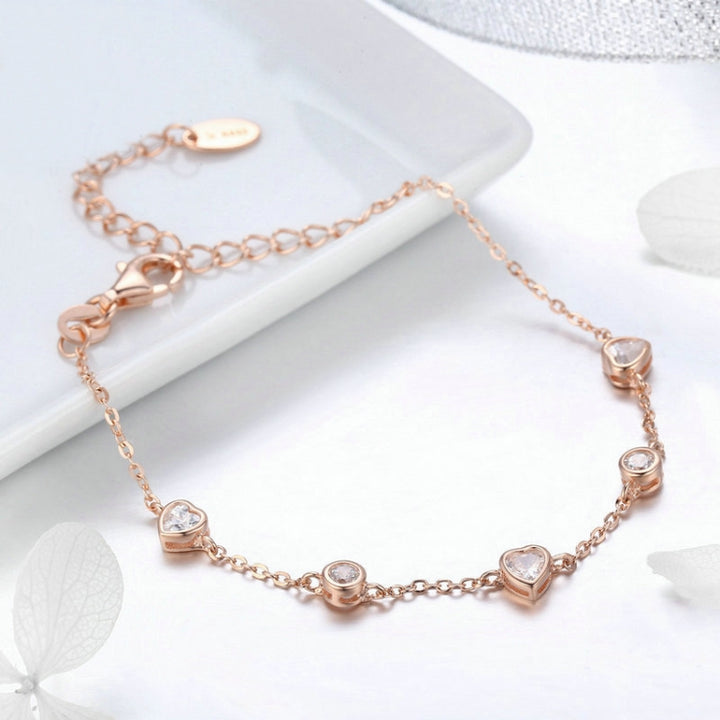 Rose Gold Plated Zircon Bracelet S925 Sterling Silver Female Bracelet, SCB097