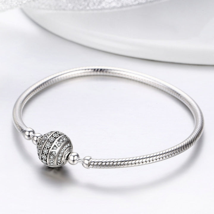 Exquisite Life S925 Sterling Silver Bangle Bracelet Inlaid with Gems, 17cm, 18cm, 19cm, 20cm