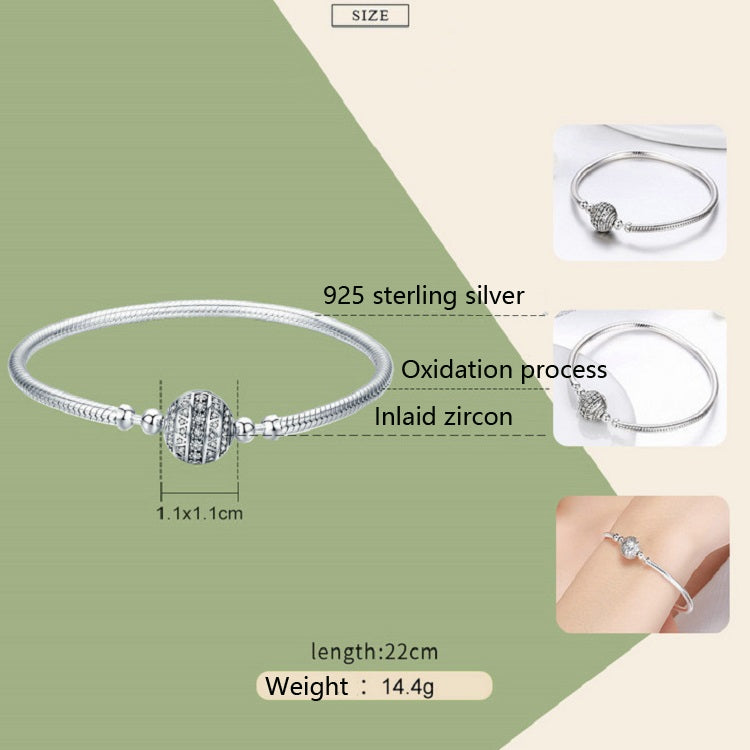 Exquisite Life S925 Sterling Silver Bangle Bracelet Inlaid with Gems, 17cm, 18cm, 19cm, 20cm