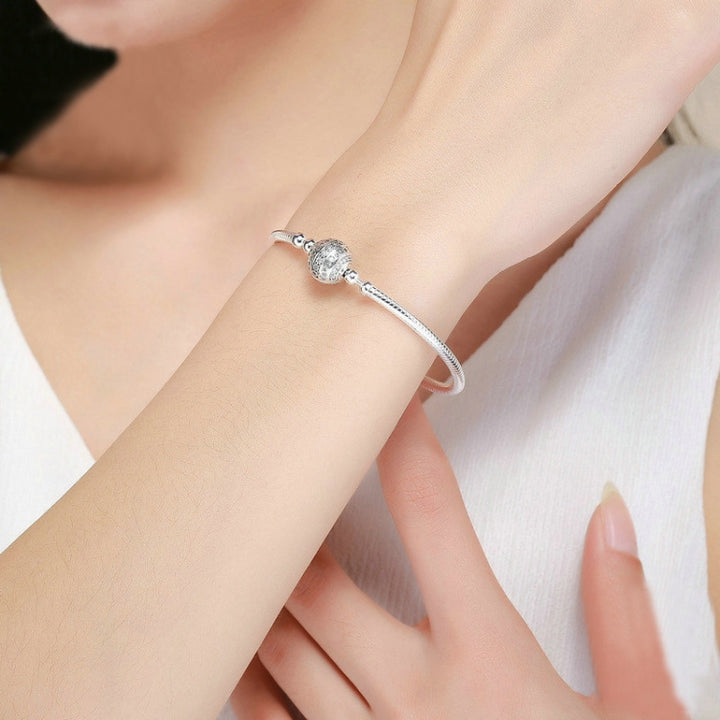 Exquisite Life S925 Sterling Silver Bangle Bracelet Inlaid with Gems, 17cm, 18cm, 19cm, 20cm