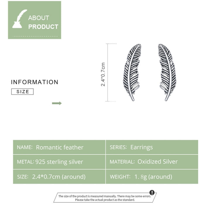 Retro Feather Earrings Sterling Silver Girls Earrings, SCE865