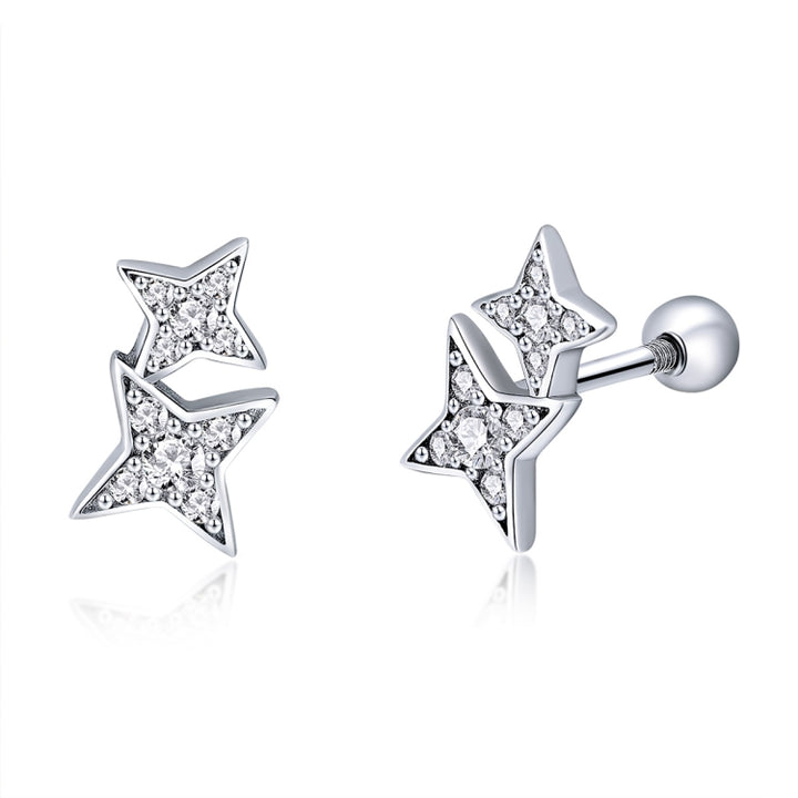 Sterling Silver Bright Star Style Diamond Earrings Female Earrings, SCE432