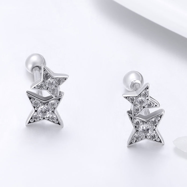 Sterling Silver Bright Star Style Diamond Earrings Female Earrings, SCE432