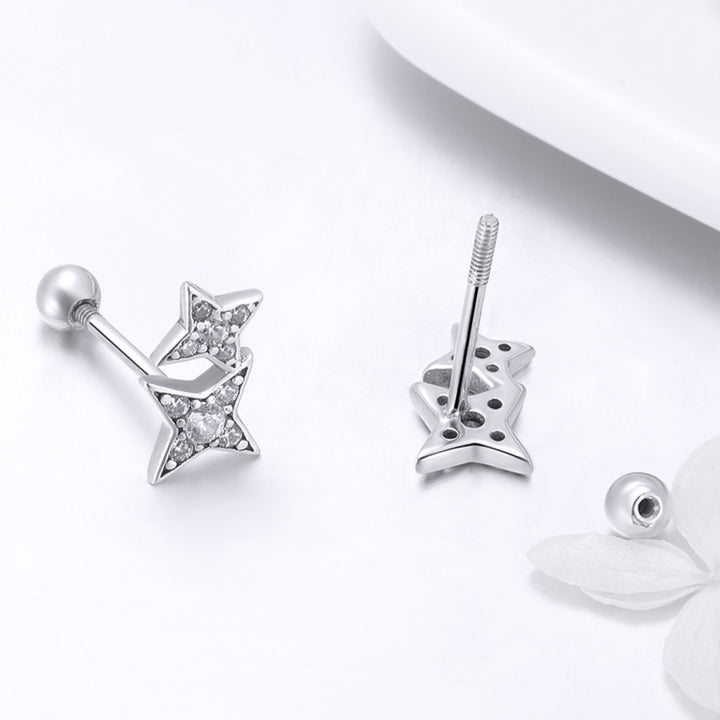 Sterling Silver Bright Star Style Diamond Earrings Female Earrings, SCE432