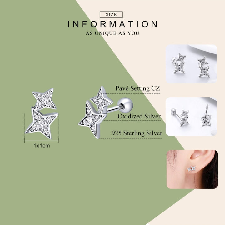 Sterling Silver Bright Star Style Diamond Earrings Female Earrings, SCE432