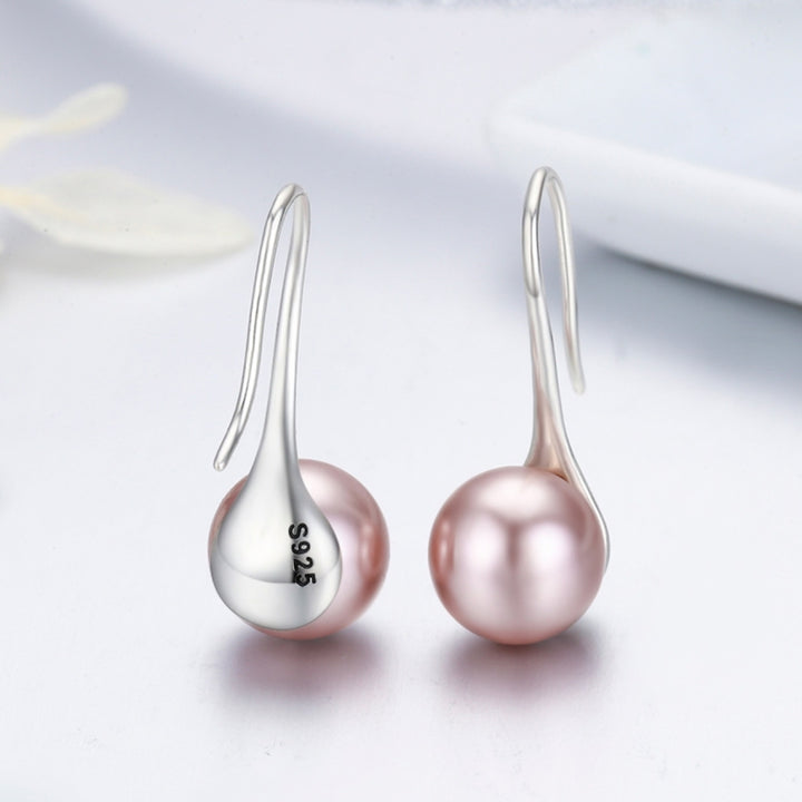 Women Sterling Silver Earrings Temperament Shell Beads Pearl Earrings, Pink, Black, White