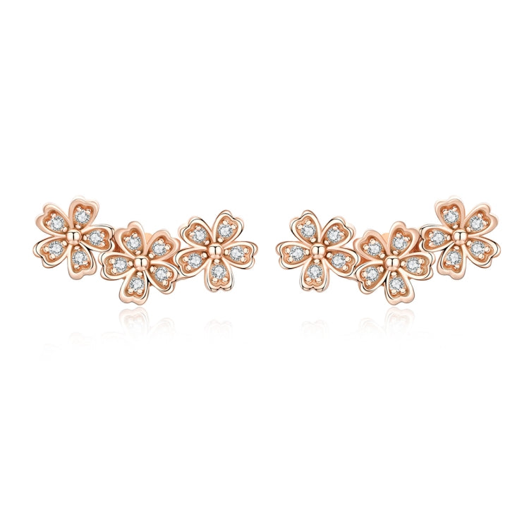 Flowers Zircon Earrings Sterling Silver Female Earrings Simple Earrings, Rose Gold, White