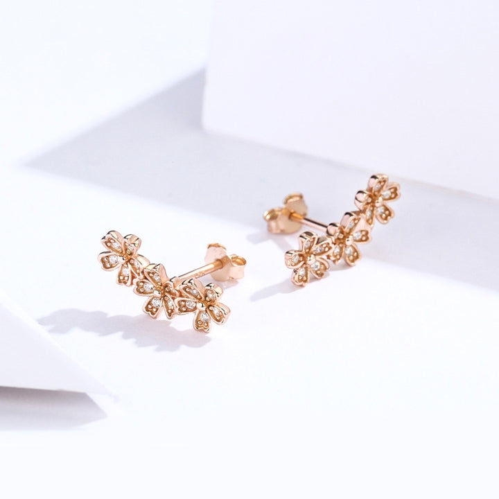 Flowers Zircon Earrings Sterling Silver Female Earrings Simple Earrings, Rose Gold, White