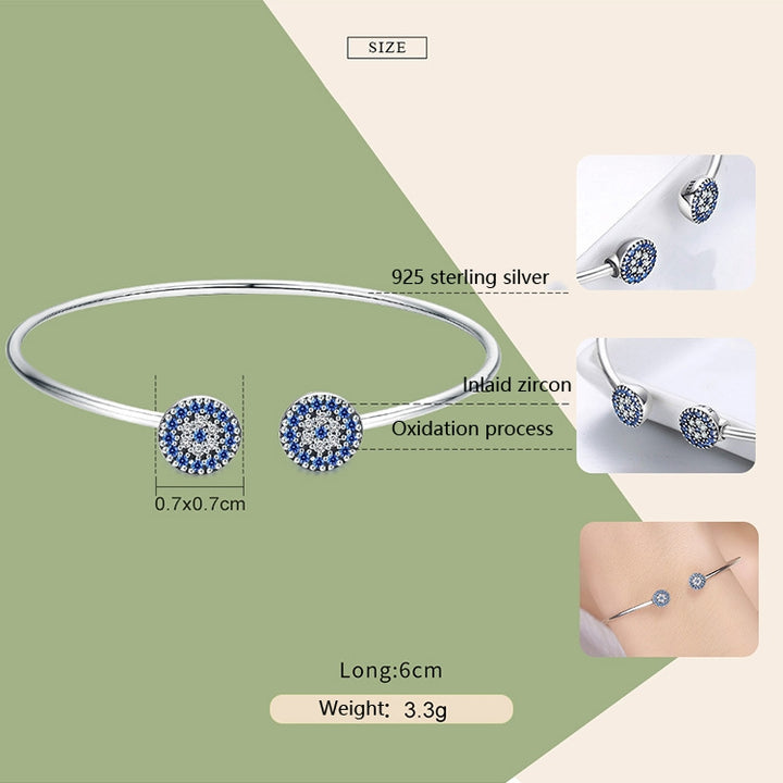 Bright Blue Eyes Inlaid Zircon Bracelet S925 Sterling Silver Bracelet, SCB058