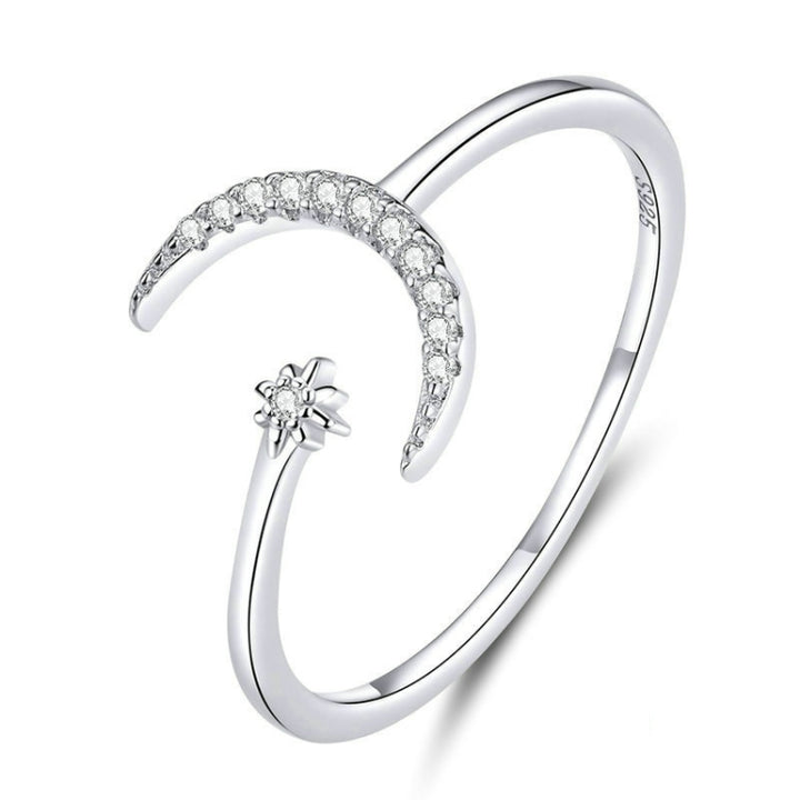 S925 Female Sterling Silver Zircon Ring Moon Open Ring Temperament Ring, SCR569