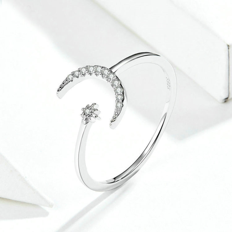 S925 Female Sterling Silver Zircon Ring Moon Open Ring Temperament Ring, SCR569