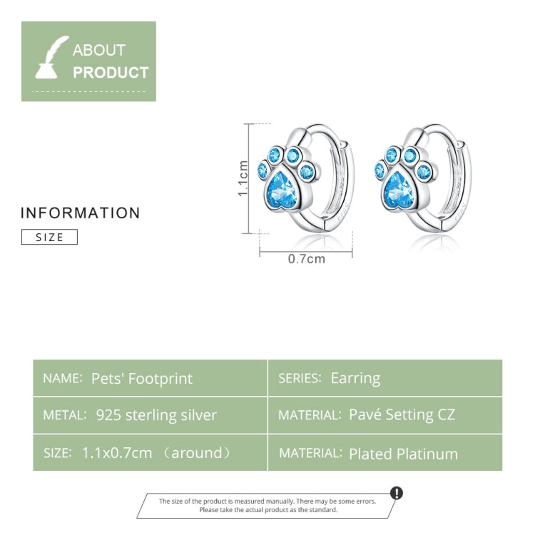 Cat Paw Print Simple Sterling Silver Zircon Earrings Earrings, SCE670