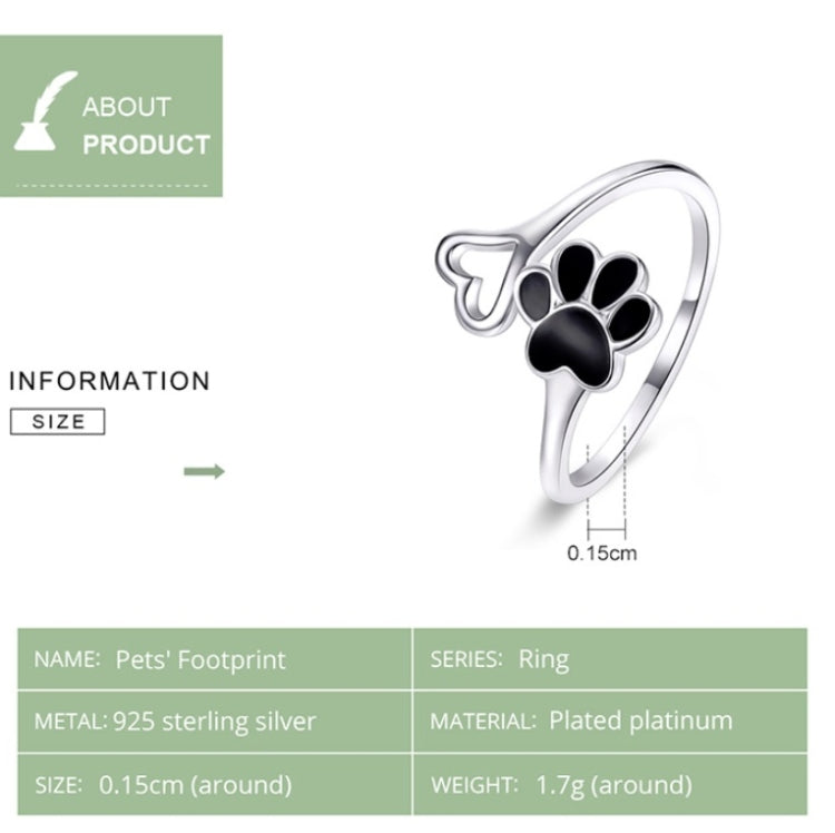 S925 Female Sterling Silver Ring Animal Paw Print Dripping Open Ring