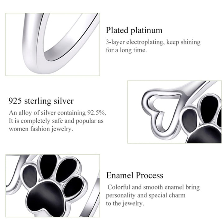 S925 Female Sterling Silver Ring Animal Paw Print Dripping Open Ring