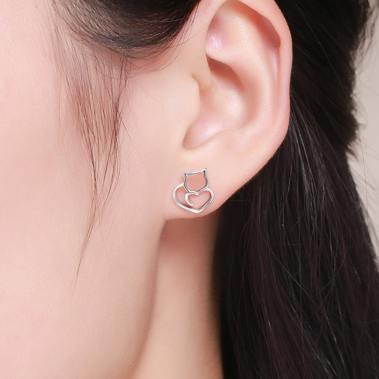 Simple Plain Silver Cat Earrings Sterling Silver Hollow Female Earrings Small Animal Silver Jewelry, SCE271