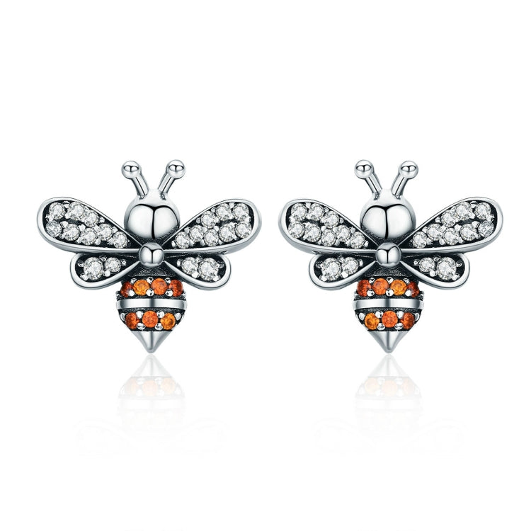 S925 Sterling Silver Earrings Bee Inlaid Female Earrings, White, Gold