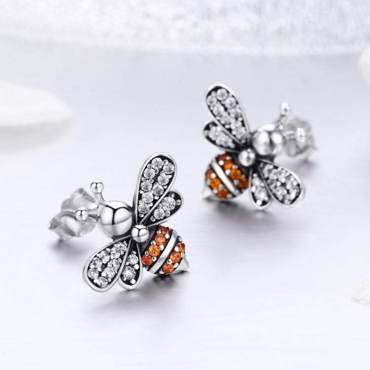 S925 Sterling Silver Earrings Bee Inlaid Female Earrings, White, Gold