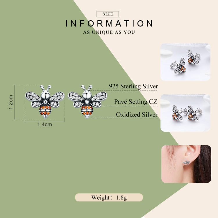 S925 Sterling Silver Earrings Bee Inlaid Female Earrings, White, Gold