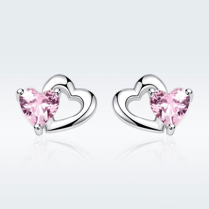 Heart-shaped S925 Sterling Silver Earrings with Gemstones, SCE090