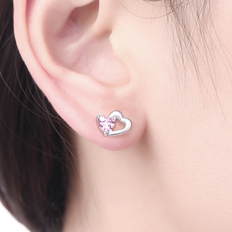 Heart-shaped S925 Sterling Silver Earrings with Gemstones, SCE090