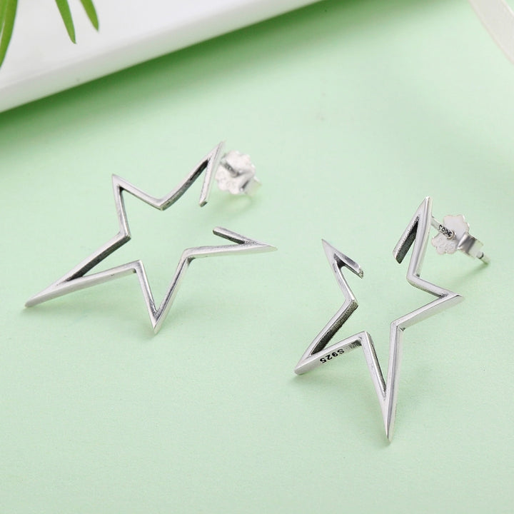 Simple S925 Sterling Silver Earrings Star Hollow Female Temperament Earrings, SCE107