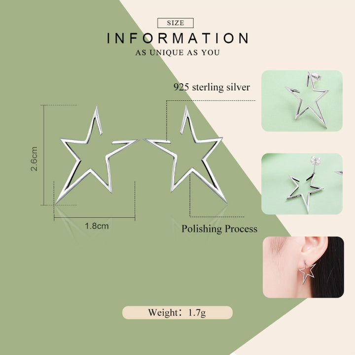 Simple S925 Sterling Silver Earrings Star Hollow Female Temperament Earrings, SCE107